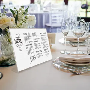 Customized Acrylic Slant Back Table Top Sign Holder Clear Paper Number Wedding Sign Display Stand