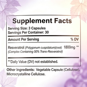 Complément de Resvératrol en Capsules Dures 1800mg à Marque Blanche OEM/ODM – Propriétés Antioxydantes et Anti-inflammatoires - Product Image 2