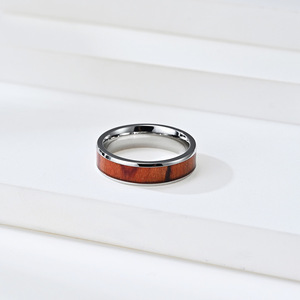 <b>Titanium</b> Steel <b>Ring</b> With Wood Veneer 4mm 6mm 8mm Unisex Fashion Jewelry Gift - Product Image 2