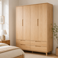 Armoire scandinave à portes coulissantes en chêne massif, placard de chambre autoportant avec tiroirs, étagères et penderie