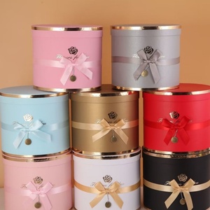 DAMAI <b>Macaron</b> Double Ribbon Bow Round Hug Bucket Gift <b>Box</b> New Set of Three Flowers for Party Decorations With Phnom Penh - Product Image 6