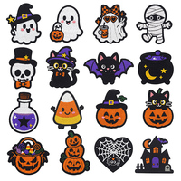 Patchs brodés thermocollants mignons de dessins animés pour Halloween : Chat noir, Citrouille, Fantôme
