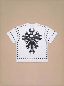 <span class=keywords><strong>T</strong></span>-shirts en gros pour impression, hommes, 100% coton, <span class=keywords><strong>blanc</strong></span>, crâne clouté, impression personnalisée, logo, transfert thermique, fabricant - Product Image 2
