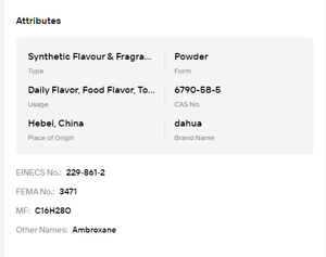 Ambroxide en Polvo Cristalino de Grado Superior 99% CAS6790-58-5 Fijador de Grado Alimenticio para Aroma y Sabor a Tabaco - Product Image 6