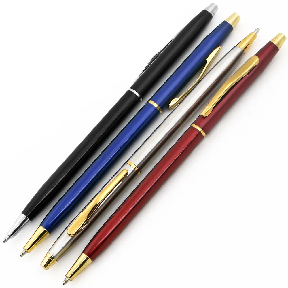 Advertising Cheap Metal Slim Cross Hotel Pen With Engrave Custom Logo Thin Silver Gold And Writing Black Ink