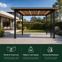 Yeyon OEM Pavillon autoportant à toit plat en bois avec éclairage LED, moderne, toutes saisons, espace de divertissement extérieur, véranda en verre