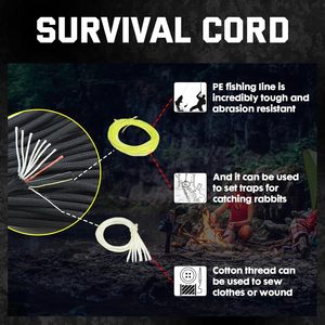 Cuerda de Paracord 550 para Supervivencia, Cuerda de Poliéster de 10 Hilos, Cuerda de Paracaídas con Línea de Pesca Integrada, Incluye Iniciador de Fuego 4 en 1 - Product Image 3