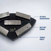 Bloc de meulage triangulaire diamanté à liaison métallique pour frittage à chaud, multi-grains GB01, pour la restauration de pierre, granit, marbre et sols, OEM