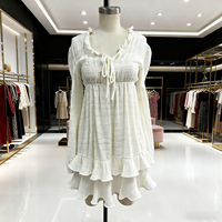 Personnalisé couleur unie automne printemps lâche blanc mignon volants volant coton lin manches longues plissé Mini décontracté femmes robe pour dames