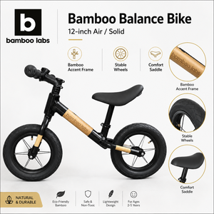 Triciclo de Bambú Tratado de 12 Pulgadas, Dos Ruedas, Sin Pedales, Asiento Acolchado Ajustable, Manillares Ergonómicos, Unisex, para Niños de 2 a 5 Años - Product Image 1