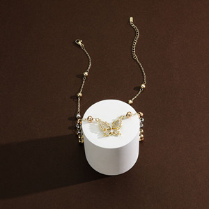 Collier en perles plaqué or 3 tons avec zircon, parure de bijoux fantaisie pour femme, motif papillon, cadeau idéal pour maman, usage quotidien - Product Image 4