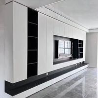 Meuble TV Mural Style Moderne Minimaliste en Bois avec Supports TV, Centre de Divertissement, Mobilier de Salon