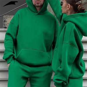 Vente en gros de survêtement en coton polaire ensemble de pantalons de survêtement de jogging deux pièces unisexe épais et uni ensemble de sweats à capuche pour femmes et hommes - Product Image 2