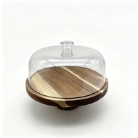 Support à gâteau en bois d'acacia avec dôme en acrylique, 12 pouces, 2 en 1, support de service pour gâteau et planche à charcuterie pour fromage, fruits et en-cas