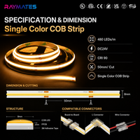 Bande LED COB flexible RAYMATES 8 mm 3000 K blanc chaud, garantie 3 ans, IP20, 24 V, sans points lumineux