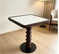 Table de salle à manger octogonale moderne pour restaurant, plateau en faux marbre, piétement tourné sur axe, durable et facile à nettoyer