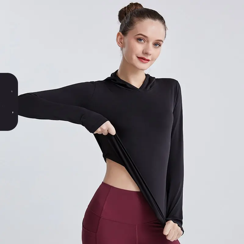 TOPKO High Quality 2023 spring and summer women's new yoga clothing hooded sports long-sleeved top running quick-dry t shirt