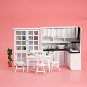 Mesa de cocina en miniatura de madera 1:12 y silla de comedor, traje de gabinete, accesorios de escena, casa de muñecas de juguete DIY - Product Image 2