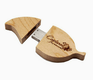 Leaf Shaped Wooden USB Flash Drive Custom Logo Engraving Memory Stick 4GB-128GB Eco-Friendly Gift Pendrive