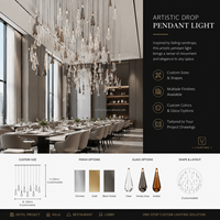 Lustre suspendu en verre transparent en forme de goutte d'eau, personnalisé, de luxe, à plusieurs brins, pour villa, hôtel