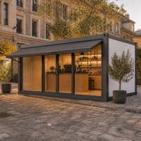 Maison conteneur préfabriquée en kit 20ft 40ft, bureau commercial, café, boutique, portable, assemblage rapide, personnalisable