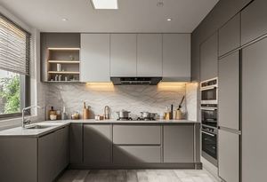 Armoires de cuisine modulaires de luxe sur mesure en MDF gris pour les constructions d'appartements standard - Product Image 2