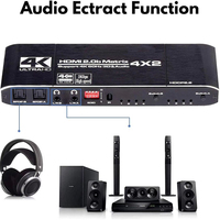 Justlink 4K 60hz Commutateur matriciel HDMI double audio 3D Convertisseur HDCP2.2 4x2 Boîte de séparation noire avec télécommande et EDID