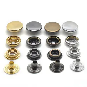 Buttons Silver Custom Logo 4 Parts Brass Metal Press Snap Fastener Snaps Button For Clothing