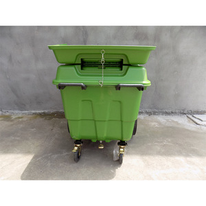 Green <b>Plastic</b> Hand Cart 400L 2 <b>Wheels</b> Movable Industrial Cleaning Trolley Rectangle Shape - Product Image 2