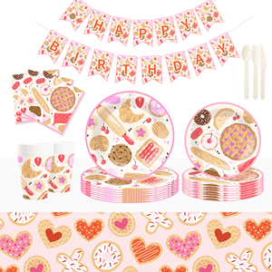 DAMAI - Juego de Vajilla Desechable de Papel con Diseño de Feliz Cumpleaños en Color Rosa, Platos, Servilletas y Mantel Desechables para Fiestas Infantiles - Product Image 1