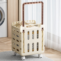 Panier à linge pliable avec roulettes, en plastique respirant et anti-moisissure, panier à linge à 2 niveaux avec barre de traction