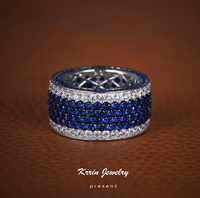 Nouvelle bague épaisse unisexe en argent plaqué rhodium avec zircon bleu de luxe, personnalisée avec des cristaux, pour hommes et femmes, idéale pour les soirées