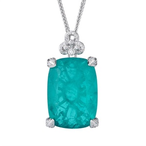 High Quality Eco-friendly Copper Silver Plated Jewelry Elegant 20*<b>28mm</b> Large Stone Imitation Emerald Pendant Necklace for Women - Product Image 1