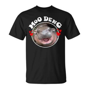 T-shirt Moo Deng Baby Hippo noir unisexe taille adulte grande taille motif animal amusant - Product Image 1