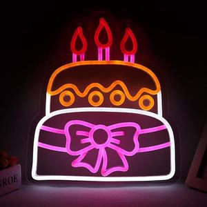 Gâteau d'anniversaire et bougies décoration murale de fête luminosité réglable enseigne au néon à piles LED lumière au néon colorée - Product Image 2