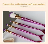 Nouvel ensemble professionnel transfrontalier de 4 pinceaux de maquillage pour les yeux en fibres synthétiques, effet dégradé plat sirène, portable, à double embout en queue de poisson