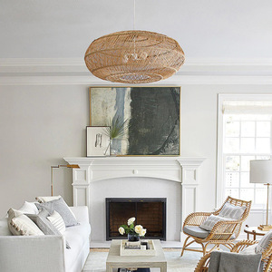 Ensemble de lampes suspendues en rotin, design rond en bois naturel, pour salon, chambre à coucher, restaurant, comptoir de bar, éclairage LED - Product Image 4