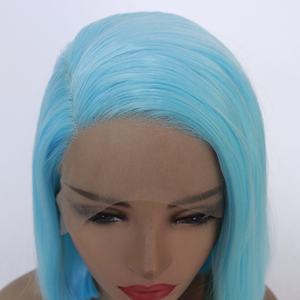 LINDALHAIR, pelucas de Bob corto, parte lateral azul cielo con oreja a oreja, peluca con malla frontal, pelo sintético resistente al calor, peluca con parte lateral izquierda - Product Image 2
