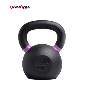 YC Hot Selling Custom Logo Cast Iron Kettlebell Wide Flat Base Comfort Grip For Weightlifting And StrengthTraining,Black_4-32KG