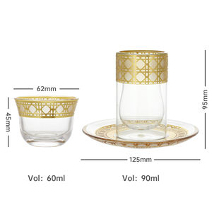 Commercio all'ingrosso riutilizzabile in <span class=keywords><strong>vetro</strong></span> arabica tazza di <span class=keywords><strong>caffè</strong></span> e <span class=keywords><strong>piattino</strong></span> da tè e <span class=keywords><strong>piattino</strong></span> set dipinti a mano in oro - Product Image 4