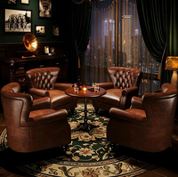 Meubles de bar à cigares de luxe, canapé Chesterfield en cuir PU, armoire en bois sculpté vintage avec clous en laiton pour bar à whisky