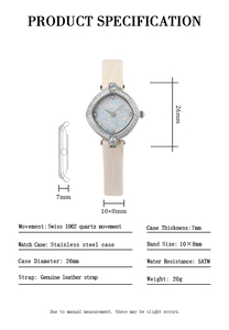 Reloj elegante con esfera de ópalo en forma de rombo para mujer, movimiento de cuarzo suizo 1062, resistente al agua hasta 50M, correa de cuero con cristal de zafiro - Product Image 2