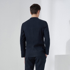 Último diseño verano Casual <span class=keywords><strong>azul</strong></span> <span class=keywords><strong>marino</strong></span> Simple sin forro de un solo pecho hombres 2 botones trajes y blazer para hombres ropa - Product Image 4