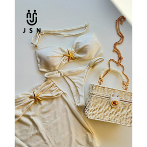 JSN Maillot de bain sexy personnalisé 2026 pour femme, maillot de bain brillant, maillot de bain étoile de mer, tenue de plage, bandeau, bikini 3 pièces avec <span class=keywords><strong>jupe</strong></span> - Product Image 1