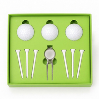Ensemble cadeau de golf personnalisé en gros avec logo, 3 balles, 6 tees, outil de réparation de divots, boîte vert citron pour tournoi d'entreprise