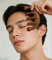 Masseur Gua Sha en bois de santal naturel à dents larges, peigne de massage corporel et du cuir chevelu, design sans poignée pour le contouring du visage et la relaxation