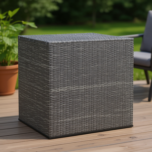 Caja de Almacenamiento para Cojines de Patio de Mimbre Gris, Muebles de Exterior, Diseño Cúbico de un Solo Nivel - Product Image 2