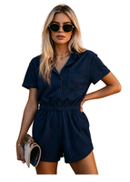 Combinaison courte boutonnée en coton éponge avec logo personnalisé pour femme, fente latérale, tenue de plage et de vacances, vente en gros