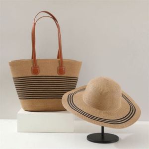 French Style New <b>Straw</b> Bucket <b>Hat</b> Bag Unisex Summer Large Capacity Striped Shoulder Seaside Beach Travel Casual Tote Bag - Product Image 5