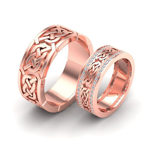 Golden Couple <b>Rings</b> Yellow Gold Celtic Design Wedding Bands For <b>Men</b> And Women Unisex Jewelry <b>Set</b> - Product Image 2